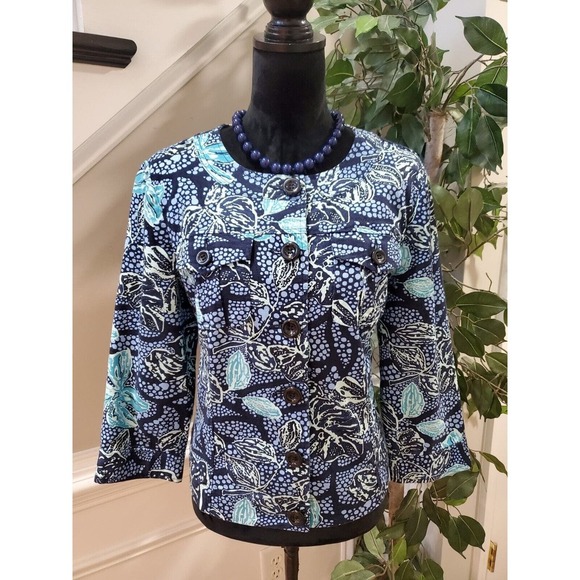 Character Club Womens Blue Floral Cotton Long Sleeve Button Down Jacket Sz Large - Picture 11 of 11